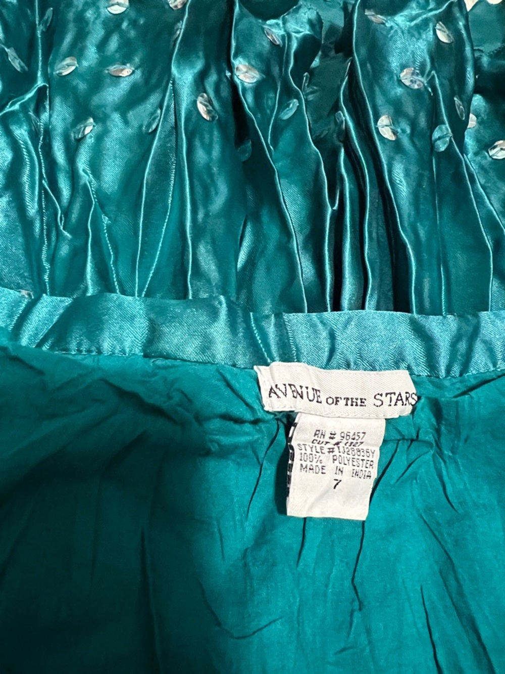 VINTAGE Y2K Avenue Of The Stars Teal Satin Embellished Midi Skirt Whimsigoth MED - Picture 9 of 12